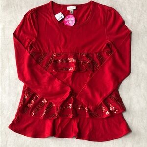 Limited Too Girl‘s Cotton Blend Red Long-Sleeve Sequin Ruffle Blouse Size 12